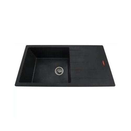 Futura Natural Quartz Single Bowl with Drain Board Black Kitchen Sink 40 x 20 Inch