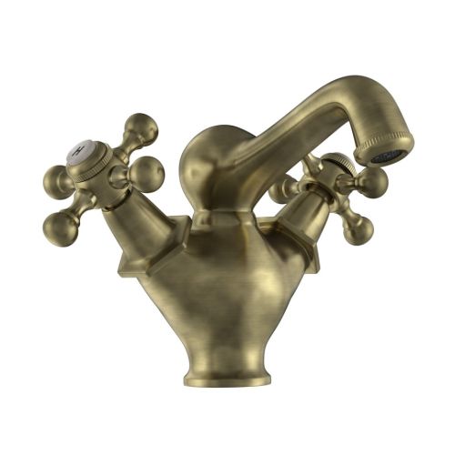 Jaquar Queens Central Hole Basin Mixer (Antique Bronze) - Traditional Deck Mounted Tap with 450mm Braided Hoses - QQT-ABR-7167B