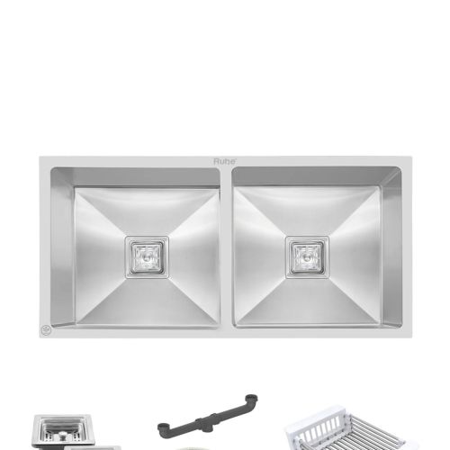 Ruhe Handmade Double Bowl Kitchen Sink (37 x 18 x 10 Inches) SS 304