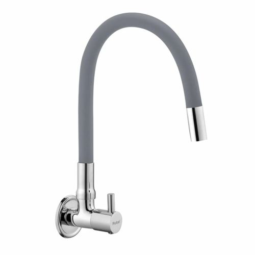 Ruhe Kara Wall Mount Kitchen Sink Tap with Grey Flexible Silicone Spout (11-1512-FL/GR)