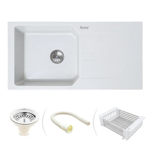 Ruhe Quartz Single Bowl with Drainboard  39"x20"x9" Kitchen Sink Sand Pluto