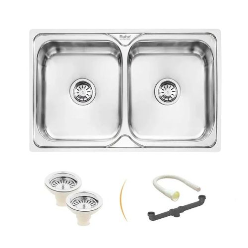 Ruhe Double Bowl Kitchen Sink (32 x 20 x 8 Inches) - Silver
