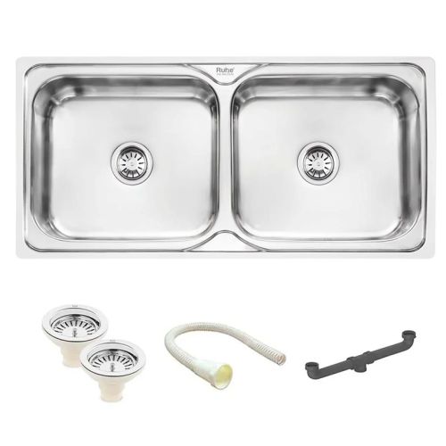 Ruhe Double Bowl Kitchen Sink (37 x 18 x 8 Inches) - Silver