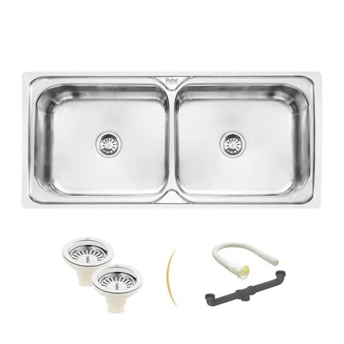 Ruhe Double Bowl Kitchen Sink (45 x 20 x 9 Inches) - Silver
