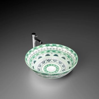 Ruhe Calyx Table Top Wash Basin 16 x 16 x 6 inches White & Green