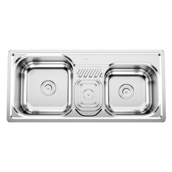 Cera Zion Satin Finish Double Bowl Sink With Drain Board