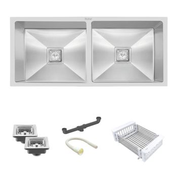 Ruhe Handmade Double Bowl Kitchen Sink (45 x 20 x 10 Inches) SS 202