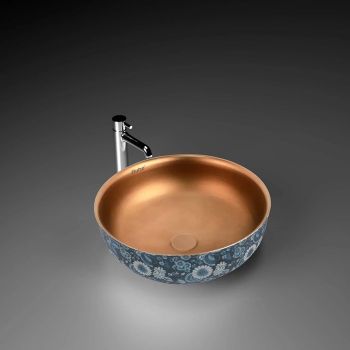Ruhe Flora Table Top Wash Basin 16 x 16 x 5.5 inches Blue & Gold