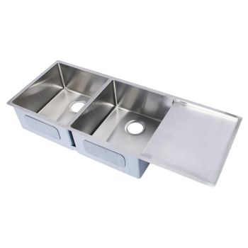 Franke Box BXX 210-116 Stainless Steel Kitchen Sink - Double Bowl with Drainboard - SS 304 Grade (46”x18”) - 127.0595.013