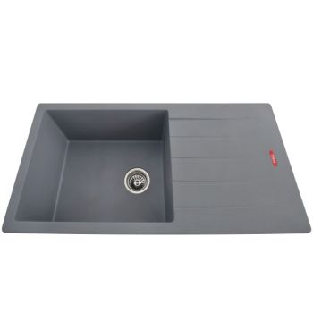 Futura Quartz Single Bowl with Drain Board Kitchen Sink 36 x 18 Inch Grey