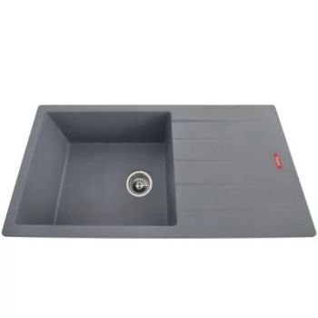 Futura Quartz Single Bowl with Drain Board Grey Kitchen Sink 40 x 20 Inch