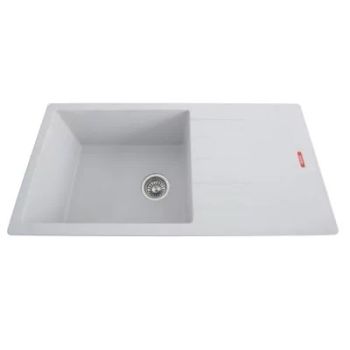 Futura Quartz Single Bowl with Drain Board White Kitchen Sink 40 x 20 Inch