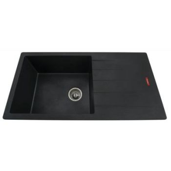 Futura Quartz Single Bowl with Drain Board Kitchen Sink 36 x 18 Inch Black