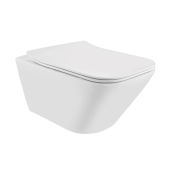 Jaquar Laguna Rimless Wall Hung WC - Blind Installation Ceramic Toilet with UF Soft Close Slim Seat Cover (White, 370x525x350 mm)
