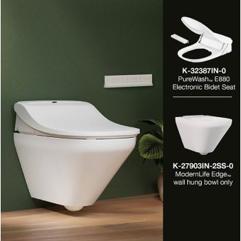 Kohler ModernLife Edge wall hung bowl with Purewash electronic E880 seat bundle
