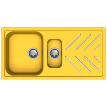 Carysil Beethoven Steel Inlays Quartz One and Half Bowl Sink with Drainer