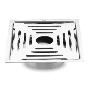 Ruhe Opal Square Flat Cut 304-Grade Floor Drain with Cockroach Trap and Hole (6 x 6 Inches)