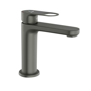 Jaquar Ornamix Prime Single Lever Basin Mixer - Graphite PVD Finish with 450mm Long Braided Hoses (ORP-GRF-10011BPM)