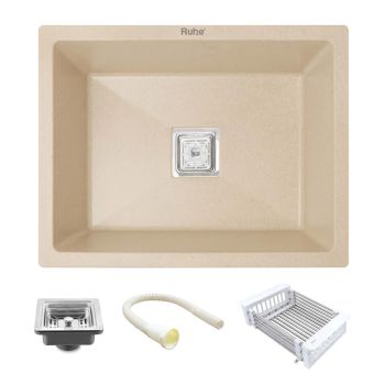 Ruhe Quartz Single Bowl Kitchen Sink (24 x 18 x 9 Inches) - Sand Choco