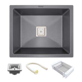 Ruhe Quartz Single Bowl Kitchen Sink (24 x 18 x 9 Inches) - Smoke Grey