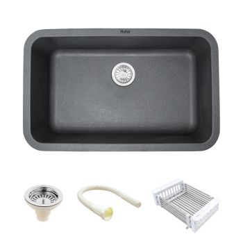 Ruhe Quartz Single Bowl Kitchen Sink (31 x 19 x 9 Inches) - Smoke Grey
