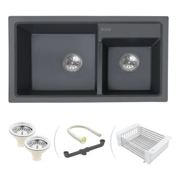 Ruhe Quartz Double Bowl Kitchen Sink (31 x 18 x 9 Inches) - Smoke Grey