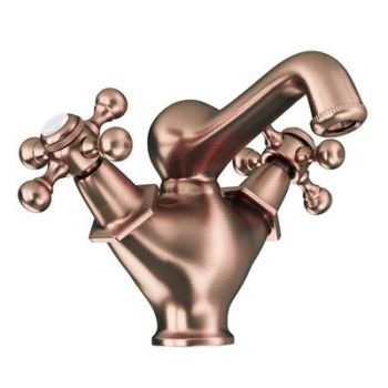 Jaquar Queens Central Hole Basin Mixer (Antique Copper) - Traditional Deck Mounted Tap with 450mm Braided Hoses - QQT-ACR-7167B