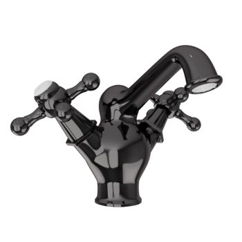 Jaquar Queens Central Hole Basin Mixer (Black Chrome) - Traditional Deck Mounted Tap with 450mm Braided Hoses - QQT-BCH-7167B