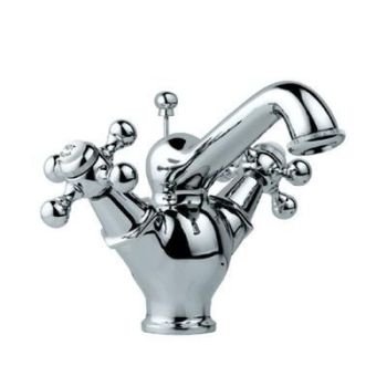 Jaquar Queens Central Hole Basin Mixer With Regular Spout With Popup Waste System With 450Mm Long Braided Hoses
