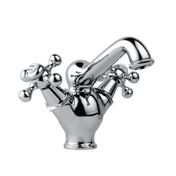 Jaquar Queens Central Hole Basin Mixer (Chrome) - Traditional Deck Mounted Tap with 450mm Braided Hoses - QQT-CHR-7167B