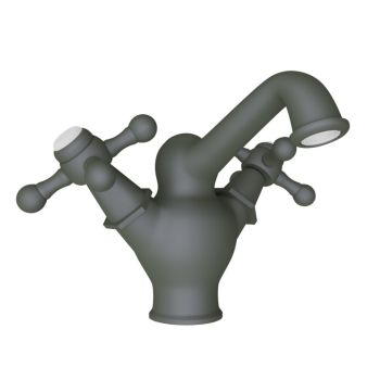 Jaquar Queens Central Hole Basin Mixer (Graphite) - Traditional Deck Mounted Tap with 450mm Braided Hoses - QQT-GRF-7167B