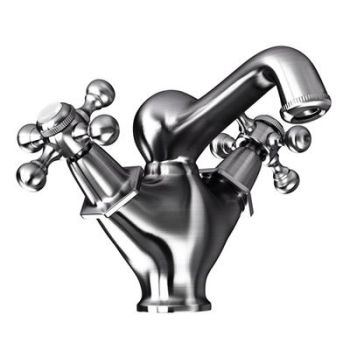 Jaquar Queens Central Hole Basin Mixer (Stainless Steel Finish) - Traditional Deck Mounted Tap with 450mm Braided Hoses - QQT-SSF-7167B