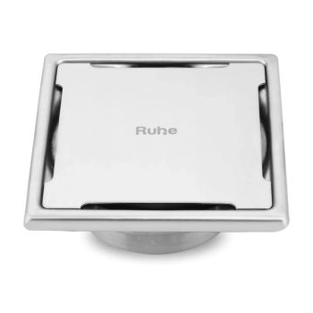 Ruhe Diamond Square 304-Grade Floor Drain with Collar & Cockroach Trap (5 x 5 Inches)