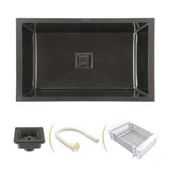 Ruhe Handmade Single Bowl Kitchen Sink 304 Grade (32 x 20 x 10 Inches) - Black