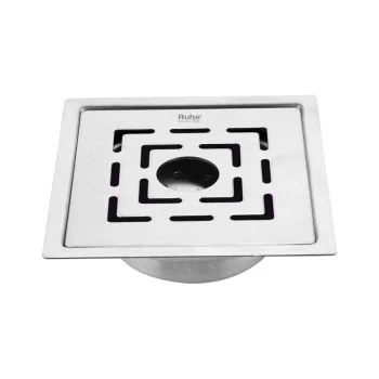 Ruhe Sapphire Square Flat Cut Floor Drain with Hole 5 Inches Chrome 16-0306-09