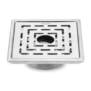 Ruhe Sapphire Square 304-Grade Floor Drain with Collar, hole & Cockroach Trap (6 x 6 Inches)