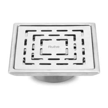 Ruhe Sapphire Square 304-Grade Floor Drain with Collar & Cockroach Trap (5 x 5 Inches)