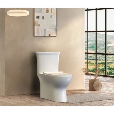 Hindware Agnese Neo One Piece Toilet with 4D Syphonic Flushing & Soft Close Seat - S-100 Trap, Starwhite (92640)