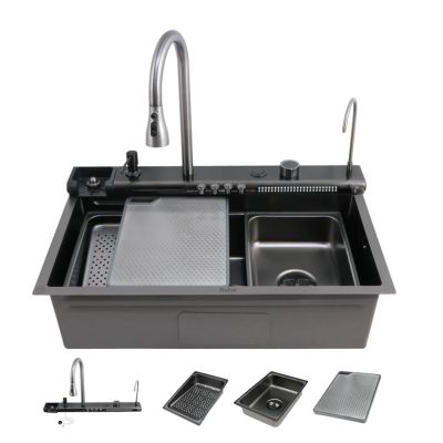 Ruhe Opera Smart Kitchen Sink - 30x18x9 Inch Single Bowl 304 Grade Stainless Steel Workstation Sink, Satin Finish