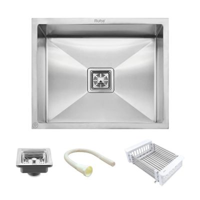 Ruhe Handmade Single Bowl Kitchen Sink 304 Grade (21 x 18 x 10 Inches) - Silver