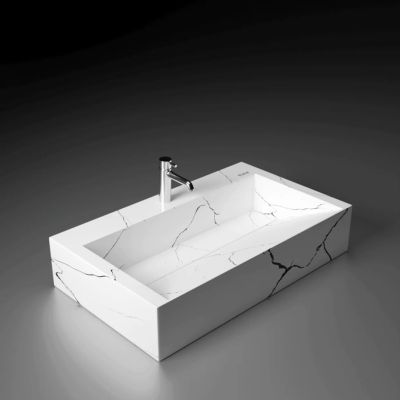 Ruhe Aether Table Top Wash Basin 24 x 16 x 6 inches White & Black
