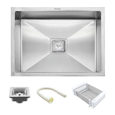 Ruhe Handmade Single Bowl Kitchen Sink 304 Grade (24 x 18 x 10 Inches) - Silver