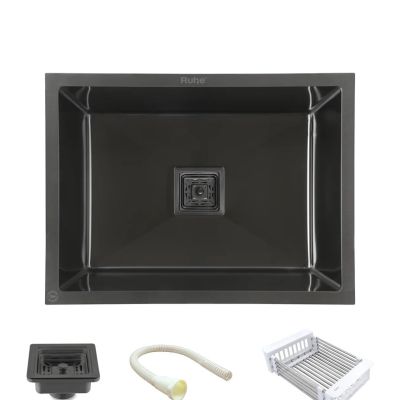 Ruhe Handmade Single Bowl Kitchen Sink (24 x 18 x 10 Inches) - Black
