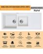 Ruhe Quartz Double Bowl with Drainboard Kitchen Sink (45 x 20 x 9 inches) Crystal White