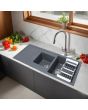 Ruhe Quartz Double Bowl with Drainboard Kitchen Sink (45 x 20 x 9 inches) Smoke Grey