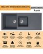 Ruhe Quartz Double Bowl with Drainboard Kitchen Sink (45 x 20 x 9 inches) Smoke Grey