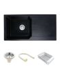Ruhe Quartz Single Bowl with Drainboard  39"x20"x9" Kitchen Sink Black